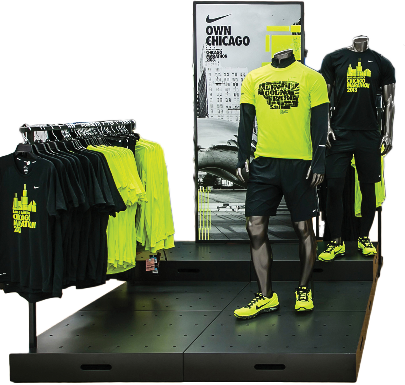 Image of a store display for the Chicago Marathon in a Nike store