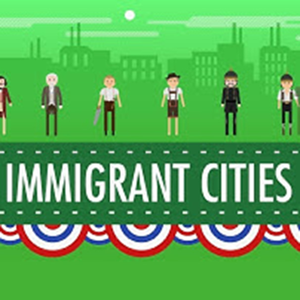 illustrated video thumbnail showing generations of immigrants